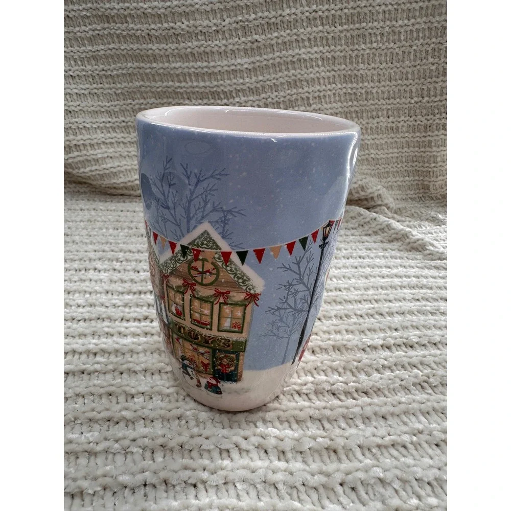 Pier 1 Xmas Village Scenes Coffee Mug Hand Painted‎ Ironstone Christmas Post